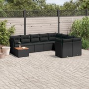 vidaXL 10 pcs conjunto sofás de jardim c/ almofadões vime PE preto