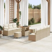 vidaXL Conjunto de Sofá de Jardim com 10 Peças e Almofadas Bege em Rattan e Acácia