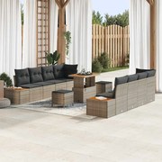 vidaXL Conjunto de Sofá de Jardim com 11 Peças e Almofadas Cinzas em Rattan e Acácia.