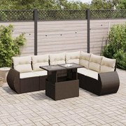 vidaXL 7 pcs conjunto de sofás jardim c/ almofadões vime PE castanho