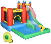 Outsunny Castelo Insuflável 330x245x215 cm com Escorrega Trampolim Piscina e Pistola de Água para Crianças Inflador e Bolsa de Transporte Multicor | Aosom Portugal