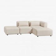 Sofá Modular Chaise Longue Direito De 2 Peças Com Pufe Fogler Bombazina Crema Linho - Sklum