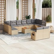 vidaXL 13 pcs conj. sofás jardim c/ almofadões vime PE bege misturado