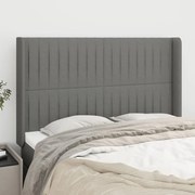 vidaXL Cabeceira cama c/ abas tecido 147x16x118/128 cm cinzento-escuro
