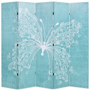 vidaXL Biombo dobrável com estampa de borboleta azul 200x170 cm