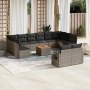 vidaXL 13 pcs conjunto sofás p/ jardim c/ almofadões vime PE cinzento