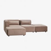 Sofá Modular Chaise Longue Esquerdo De 2 Peças Com Pufe Fogler Bombazina Camelo Castanho - Sklum