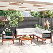 vidaXL Conjunto de lounge de jardim vidaXL com 7 peças e almofadas em madeira de acácia creme e corda