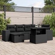 vidaXL 7 pcs conjunto de sofás p/ jardim c/ almofadões vime PE preto
