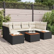 vidaXL Conjunto de Sofá de Jardim com 7 Peças , Almofadas, Preto, Rattan Sintético e Acácia
