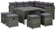 6 pcs conjunto lounge de jardim c/ almofadões vime PE cinzento