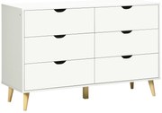 HOMCOM Cómoda com 6 Gavetas e Pés Elevados Cómoda para Dormitório Estilo Moderno Anti-Tombo 120x40x76 cm Branco | Aosom Portugal