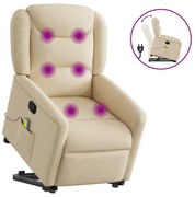 vidaXL Poltrona elevatória de massagens tecido cor creme