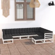vidaXL 9 pcs conj. lounge de jardim c/ almofadões pinho maciço branco