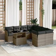 vidaXL 9 pcs conjunto sofás p/ jardim com almofadões vime PE cinzento