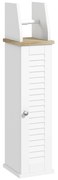 kleankin Armário Casa de Banho Moderno com Prateleiras Ajustáveis e Suporte para Papel Higiénico 18x20x80 cm Branco | Aosom Portugal