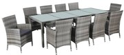 11 pcs conjunto jantar exterior c/ almofadões vime PE cinzento