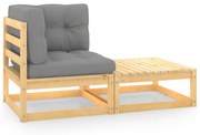 2 pcs conjunto lounge de jardim com almofadões pinho maciço