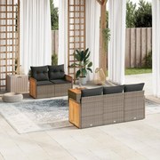 vidaXL 6 pcs conjunto sofás de jardim com almofadões vime cinzento