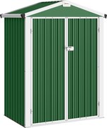Outsunny Abrigo de Jardim Exterior 1,1 m² 133x87x178 cm com Portas Duplas Telhado Inclinado e Luvas Verde | Aosom Portugal