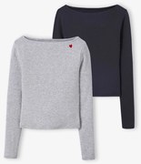 Conjunto de 2 t-shirts em canelado para menina JONEN. cinza mesclado