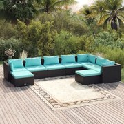 vidaXL 9 pcs conjunto lounge de jardim c/ almofadões vime PE preto