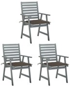 Cadeiras de jantar p/ jardim 3 pcs c/ almofadões acácia maciça