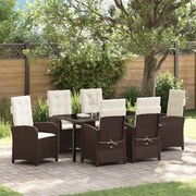vidaXL Conjunto de Jantar de Jardim com 7 Peças e Almofadas Marrom Rattan Polietileno