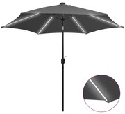 Guarda-sol jardim c/ luzes LED/poste alumínio 300 cm antracite