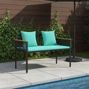 vidaXL Banco de exterior Preto e Turquesa 117 x 54 x 74.5 cm vime PE