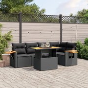 vidaXL 6 pcs conjunto sofás de jardim c/ almofadões vime PE preto