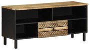 vidaXL Móvel de TV 100x33,5x46cm madeira mangueira áspera maciça preto