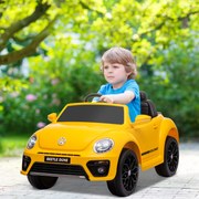 Carro Elétrico para Crianças Carro Elétrico Infantil Volkswagen Beetle com Bateria 12V Faróis Buzina e Música 97x56,5x46 cm Amarelo