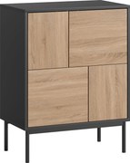 HOMCOM Aparador com portas Push-to-Open, Armário de sala de jantar com pés metálicos, Armário de cozinha, MDF, Preto+Madeira natural | Aosom Portugal