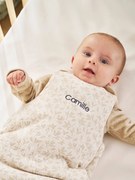 Saco de bebé personalizável, sem mangas, Hygge bege estampado