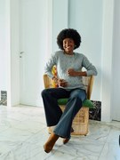 Camisola de malha aberta, para grávida e amamentação  cinza mesclado