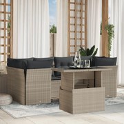 vidaXL 7 pcs conj. sofás jardim com almofadões vime PE cinzento-claro