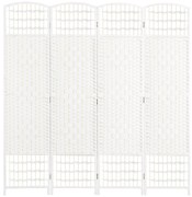 HOMCOM Biombo de 4 Painéis Dobrável Separador de Ambientes de Corda de Papel e Estrutura de Madeira 60x170 cm Branco