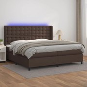 Cama box spring c/ colchão/LED 200x200 cm couro artif. castanho