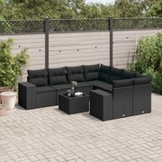 vidaXL 9 pcs conjunto de sofás p/ jardim c/ almofadões vime PE preto