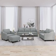 vidaXL 4 pcs conjunto de sofás com almofadões tecido cinzento-claro
