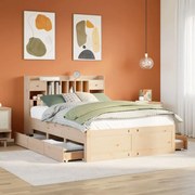 vidaXL Cama com estante sem colchão 140x190 cm pinho maciço
