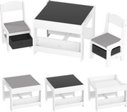 HOMCOM Conjunto de Mesa e 2 Cadeiras Infantis 2 em 1 com Ardósia Gavetas de Tecido e Espaço de Armazenamento para Quarto Cinza | Aosom Portugal