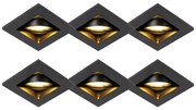 Conjunto de 6 focos embutidos modernos pretos ajustáveis - Qure