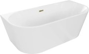 Mexen Oval banheira autônoma encostada na parede 150 x 75 cm, branca, extravasor dourado - 52671507500-50