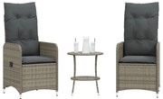 vidaXL Cadeiras jardim reclináveis 2 pcs com mesa vime PE cinzento