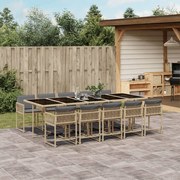 vidaXL 11 pcs conj. jantar jardim c/ almofadões vime PE bege misturado