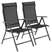 Conjunto de 2 cadeiras dobráveis ​​de jardim SONGMICS, cadeiras para áreas externas com estrutura de alumínio durável, encosto reclinável em 8 ângulos, capacidade máxima de 120 kg, pretas GCB29BK