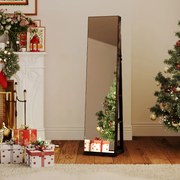 Armário giratório de 360° para joias com espelho de corpo inteiro 43 x 38 x 160 cm e prateleiras Espelho de maquilhagem Castanho