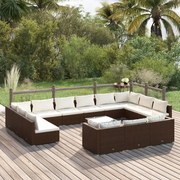 vidaXL 14 pcs conjunto lounge de jardim c/ almofadões vime PE castanho